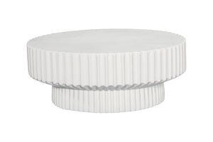 Phillips Collection Vetra Coffee Table - Sculptural Elegance with Pleated Design, Durable Resin & Crushed Stone Finish White Stone PH120495
