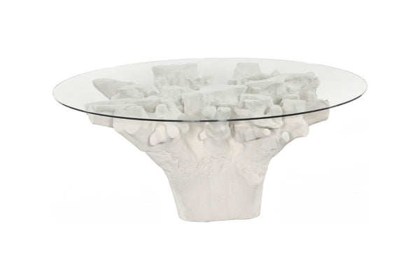 Phillips Collection Cast Tree Root Resin Dining Table with 72 Inch Glass Top Organic Modern Sculptural Base PH120547