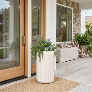 Phillips Collection Vertical Fluted Resin Planter with Stone Cast Finish for Patio or Entryway PH120785