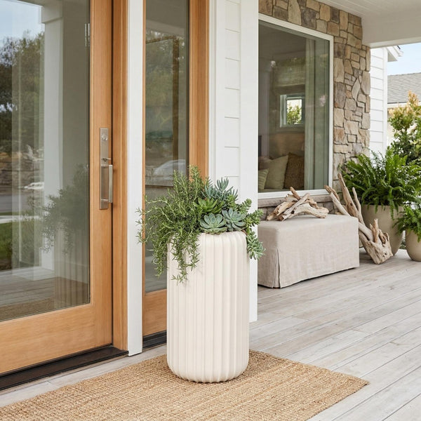 Phillips Collection Vertical Fluted Resin Planter with Stone Cast Finish for Patio or Entryway PH120785