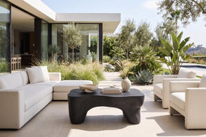 Phillips Collection Strata Sculptural Resin Stone Coffee Table with Carved Opening for Modern Living Rooms PH121981
