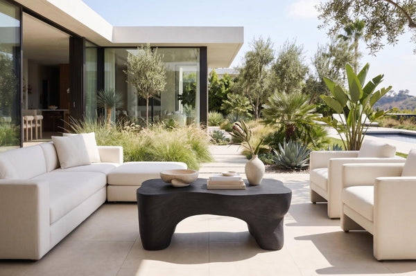 Phillips Collection Strata Sculptural Resin Stone Coffee Table with Carved Opening for Modern Living Rooms PH121981