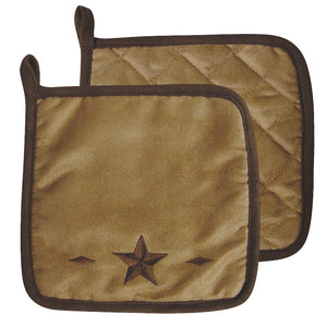 Hiend Accents Star Pot Holder - Rustic Faux Suede Design With Chocolate Star Embroidery For Stylish Kitchen Decor Tan Fabric, 100% Cotton. Filling, 100% Polyester Ph201001d