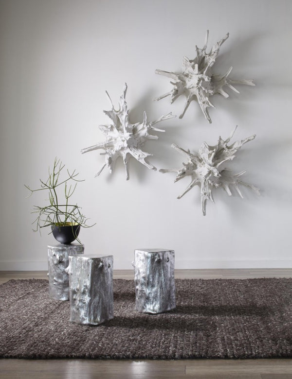 Phillips Collection Log Trunk Stool Cast Resin with Metallic Leaf Finish Sculptural Accent for Modern Interiors Silver PH55914