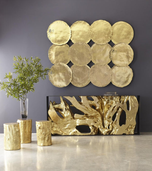 Phillips Collection Log Trunk Stool Cast Resin with Metallic Leaf Finish Sculptural Accent for Modern Interiors Gold PH55915