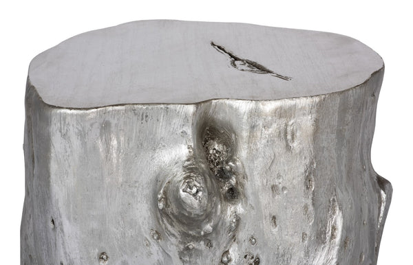 Phillips Collection Log Large Silver Leaf Stool - Modern Organic Design For Chic Interiors & Coastal Decor Accents Silver Resin Ph56279