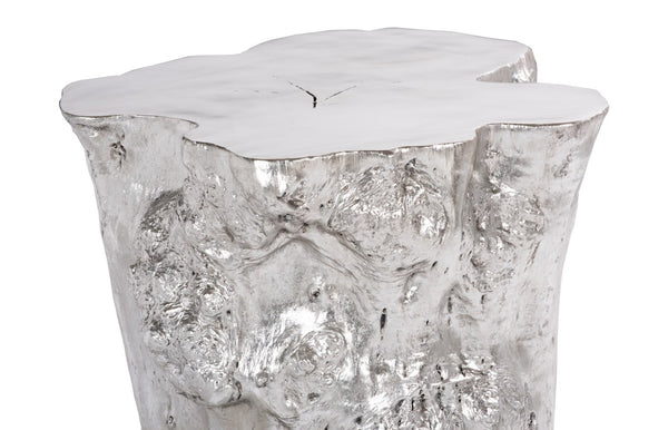 Phillips Collection Log Side Table – Chic Modern Accent Table with Rustic Textures for Living Room or Bedroom Decor Silver Leaf PH56281