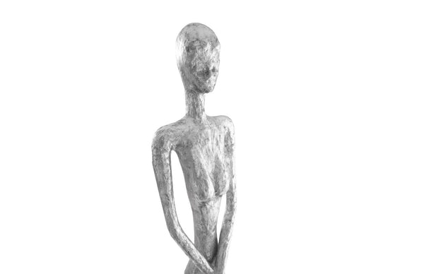 Phillips Collection Lottie Sculpture - Mid-Century Modern Elegance with Handcrafted Texture for Stylish Home Decor Resin, Silver Leaf PH56285