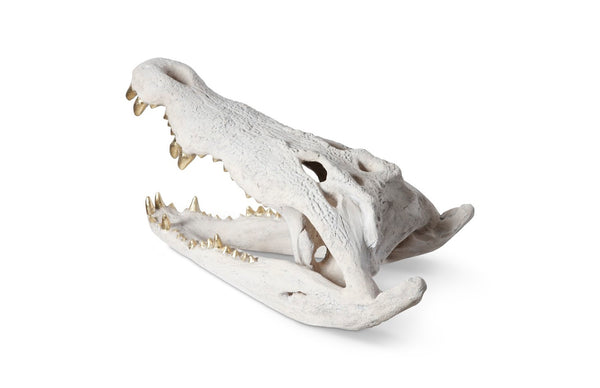 Phillips Collection Crocodile Skull Sculpture - Bold Modern Accent with Silver Detailing for Eclectic Home Décor Roman Stone, Gold Leaf PH56708
