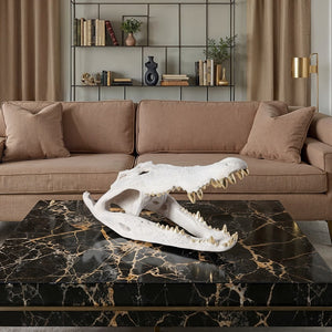 Phillips Collection Crocodile Skull Sculpture - Bold Modern Accent with Silver Detailing for Eclectic Home Décor Roman Stone, Gold Leaf PH56708