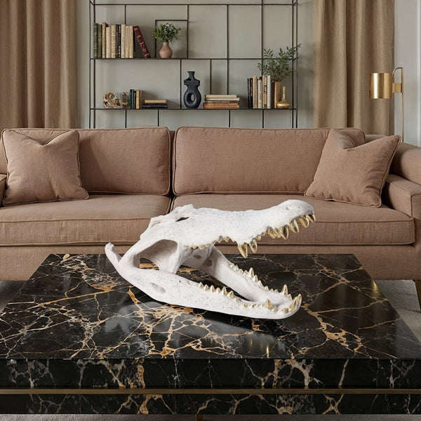 Phillips Collection Crocodile Skull Sculpture - Bold Modern Accent with Silver Detailing for Eclectic Home Décor Roman Stone, Gold Leaf PH56708