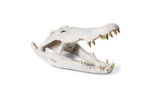 Phillips Collection Crocodile Skull Sculpture - Bold Modern Accent with Silver Detailing for Eclectic Home Décor Roman Stone, Gold Leaf PH56708