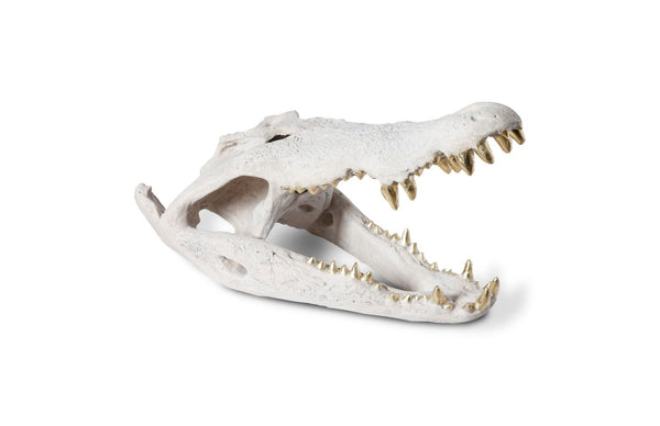 Phillips Collection Crocodile Skull Sculpture - Bold Modern Accent with Silver Detailing for Eclectic Home Décor Roman Stone, Gold Leaf PH56708