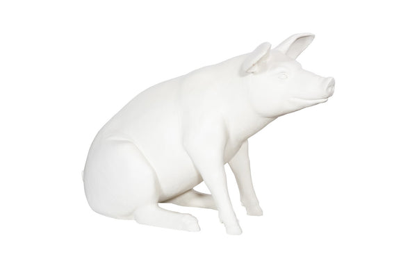 Phillips Collection Happy Pig Sculpture - Handcrafted Matte White Art Piece For Playful Home Decor & Garden Charm Off White Resin Ph59611