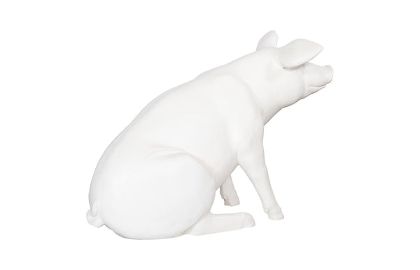 Phillips Collection Happy Pig Sculpture - Handcrafted Matte White Art Piece For Playful Home Decor & Garden Charm Off White Resin Ph59611