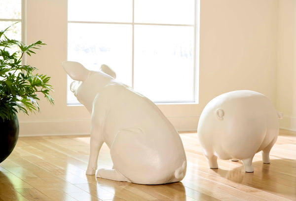 Phillips Collection Happy Pig Handcrafted Sculpture - Whimsical Matte Off-White Accent for Home & Garden Decor PH59611