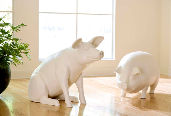 Phillips Collection Happy Pig Handcrafted Sculpture - Whimsical Matte Off-White Accent for Home & Garden Decor PH59611