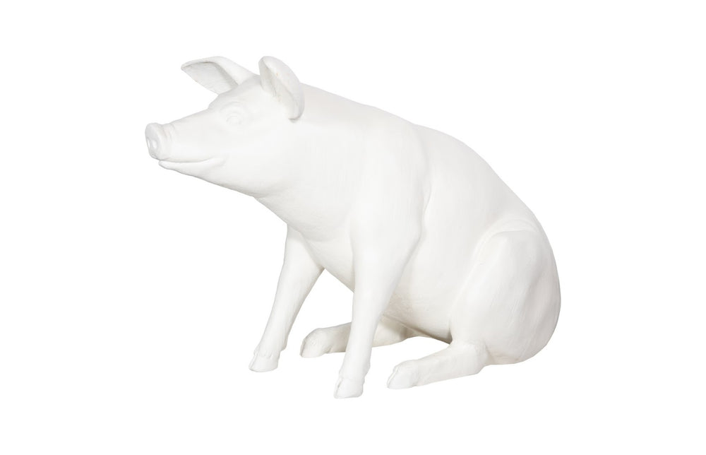 Phillips Collection Happy Pig Sculpture - Handcrafted Matte White Art Piece For Playful Home Decor & Garden Charm Off White Resin Ph59611