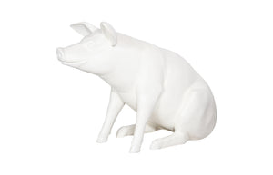 Phillips Collection Happy Pig Sculpture - Handcrafted Matte White Art Piece For Playful Home Decor & Garden Charm Off White Resin Ph59611