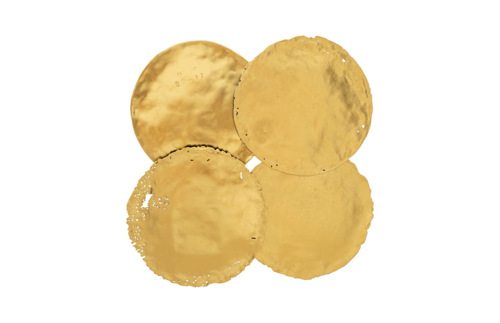 Phillips Collection Cast Oil Drum Wall Discs Set Of 4 – Edgy Gold Leaf Decorative Art For Modern Organic Spaces Gold Resin Ph60516