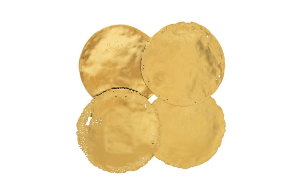 Phillips Collection Cast Oil Drum Wall Discs Set Of 4 – Edgy Gold Leaf Decorative Art For Modern Organic Spaces Gold Resin Ph60516