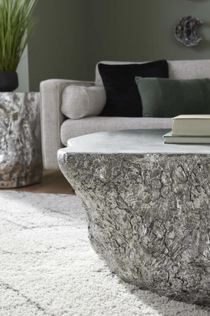 Phillips Collection Bark Silver Leaf Sculptural Resin Log Coffee Table for Modern Living Rooms PH63166