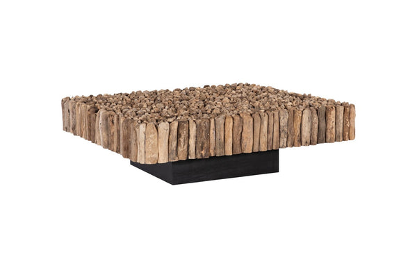 Phillips Collection Manhattan Coffee Table - Driftwood Design with Natural Tones for Modern or Rustic Living Rooms Square, with Glass PH64007