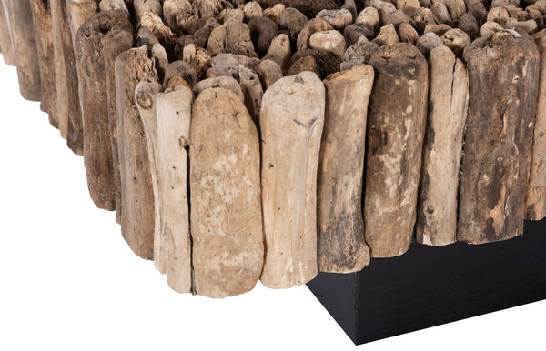 Phillips Collection Manhattan Coffee Table - Driftwood Design with Natural Tones for Modern or Rustic Living Rooms Square, with Glass PH64007