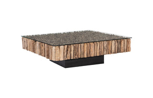 Phillips Collection Manhattan Coffee Table - Driftwood Design with Natural Tones for Modern or Rustic Living Rooms Square, with Glass PH64007
