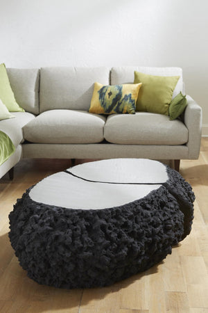 Phillips Collection Split Volcanic Stone and Chrome Coffee Table Sculptural Lava Rock Living Room Accent PH64150