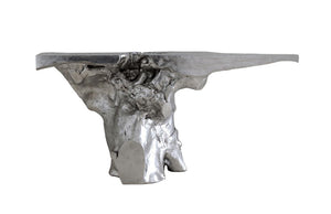 Phillips Collection Crown Sculptural Console Table Cast Resin Silver Leaf Finish Entryway Statement Piece PH64209