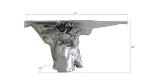 Phillips Collection Crown Sculptural Console Table Cast Resin Silver Leaf Finish Entryway Statement Piece PH64209