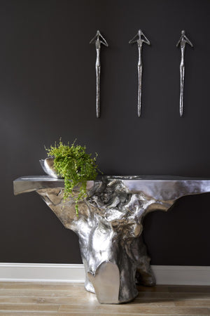 Phillips Collection Crown Sculptural Console Table Cast Resin Silver Leaf Finish Entryway Statement Piece PH64209