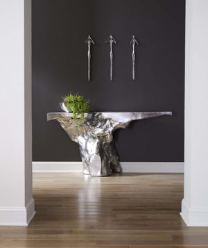 Phillips Collection Crown Sculptural Console Table Cast Resin Silver Leaf Finish Entryway Statement Piece PH64209