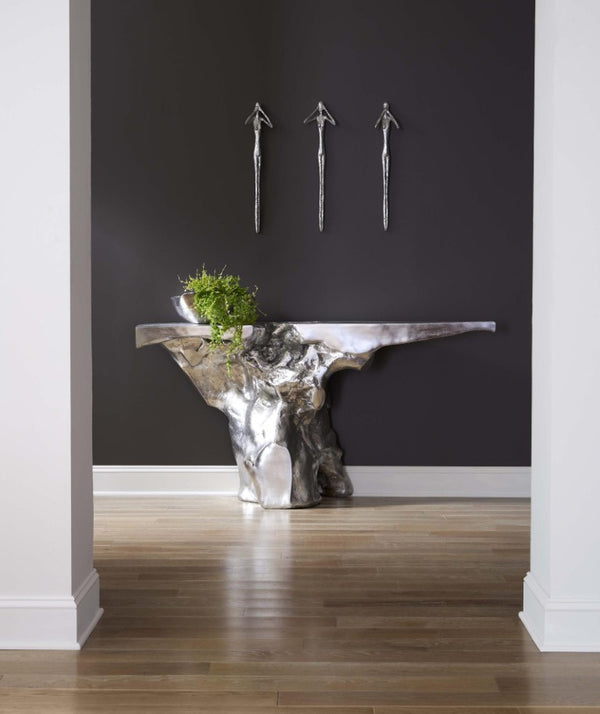 Phillips Collection Crown Sculptural Console Table Cast Resin Silver Leaf Finish Entryway Statement Piece PH64209