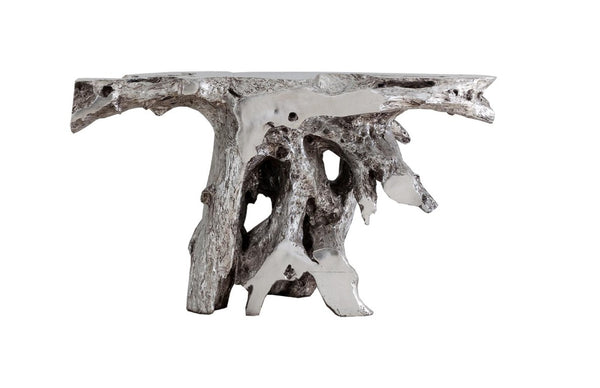 Phillips Collection Brivo Sculptural Tree Trunk Console Table Silver Leaf Resin Organic Entryway Accent PH64352