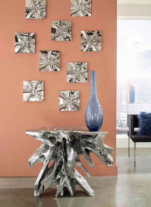Phillips Collection Luxe Silver Leaf Tree Trunk Console Table Sculptural Organic Resin Entryway Piece PH64464