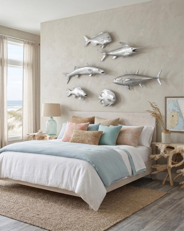 Phillips Collection Estuary Cod Fish Leaping Wall Sculpture Resin with Polished Aluminum Coastal Art PH64542