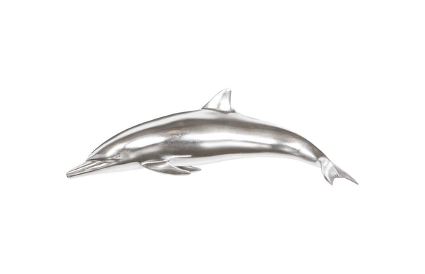 Phillips Collection Dolphin, Dolphin Wall Sculpture - Elegant Aluminum Decor for Modern & Coastal Home Interiors, 32" Long Silver Leaf PH64553