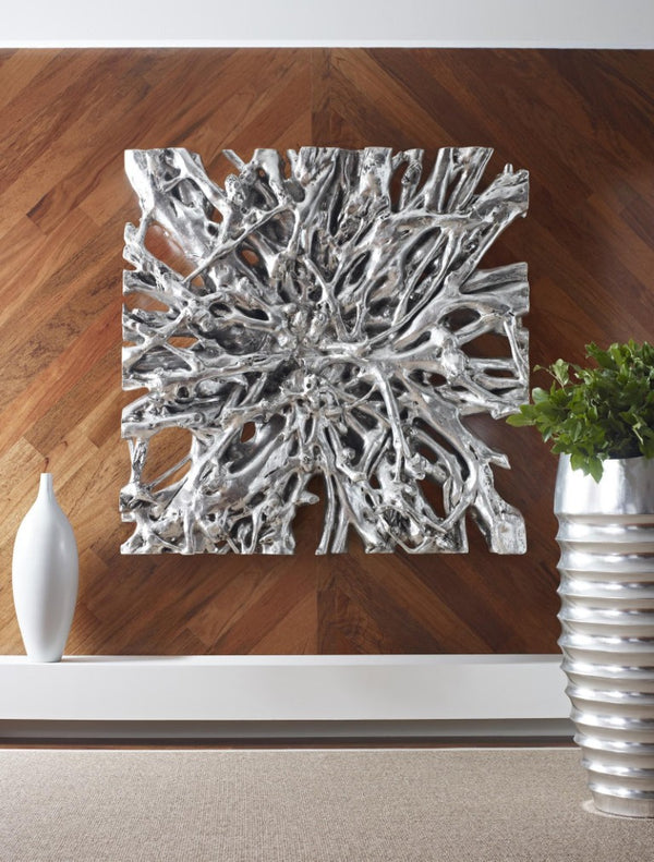 Phillips Collection Square Root Large Silver Leaf Resin Wall Sculpture Organic Modern Focal Art LG PH65348