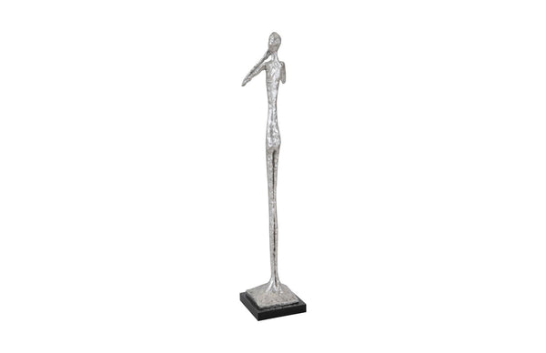 Phillips Collection Speak No Evil Slender Sculpture - Modern Organic Decorative Accent By Designer Raymond Waites Silver Resin Ph66277