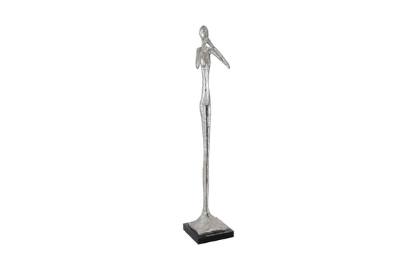 Phillips Collection Speak No Evil Slender Sculpture - Modern Organic Decorative Accent By Designer Raymond Waites Silver Resin Ph66277