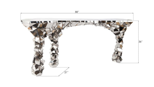 Phillips Collection Crazy Cut Stainless Steel Console Table Sculpted Faceted Entryway Statement Piece PH67176