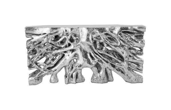 Phillips Collection Square Root Console Table - Modern Organic Design for Entryway, Hallway, or Living Room Decor Silver Leaf PH67479