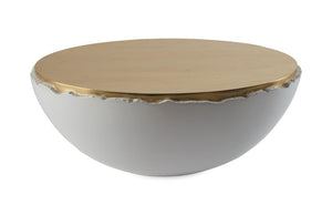 Phillips Collection Broken Egg Sculptural Coffee Table Pearl White Fluted Rim with Gold Leaf Top PH67500
