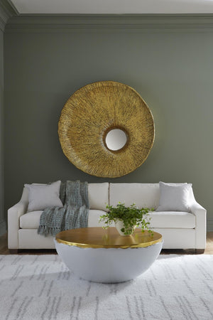 Phillips Collection Broken Egg Sculptural Coffee Table Pearl White Fluted Rim with Gold Leaf Top PH67500