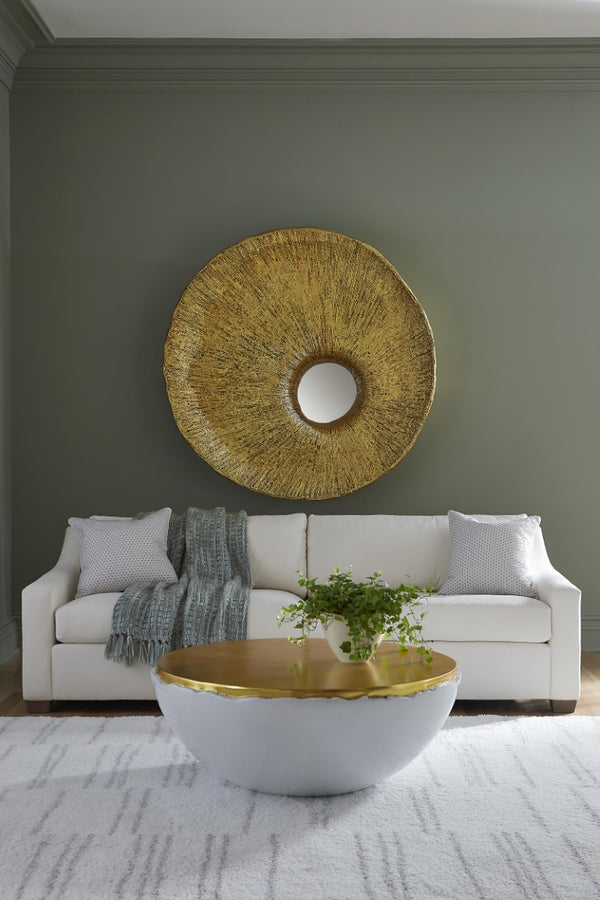 Phillips Collection Broken Egg Sculptural Coffee Table Pearl White Fluted Rim with Gold Leaf Top PH67500