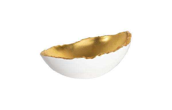 Phillips Collection Broken Egg Bowl - Elegant Decorative Accent with Luminous Silver Finish for Stylish Home Displays White and Gold Leaf PH67509