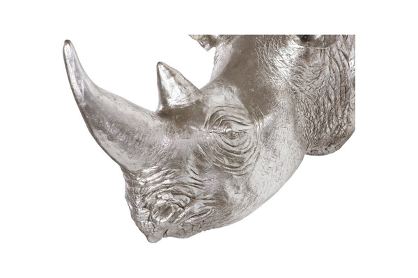 Phillips Collection Rhino Wall Art Sculpture - Striking Silver-Finished Wildlife Décor for Modern Living Spaces Resin, Silver Leaf PH67513