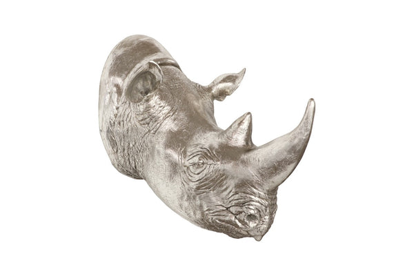 Phillips Collection Rhino Wall Art Sculpture - Striking Silver-Finished Wildlife Décor for Modern Living Spaces Resin, Silver Leaf PH67513
